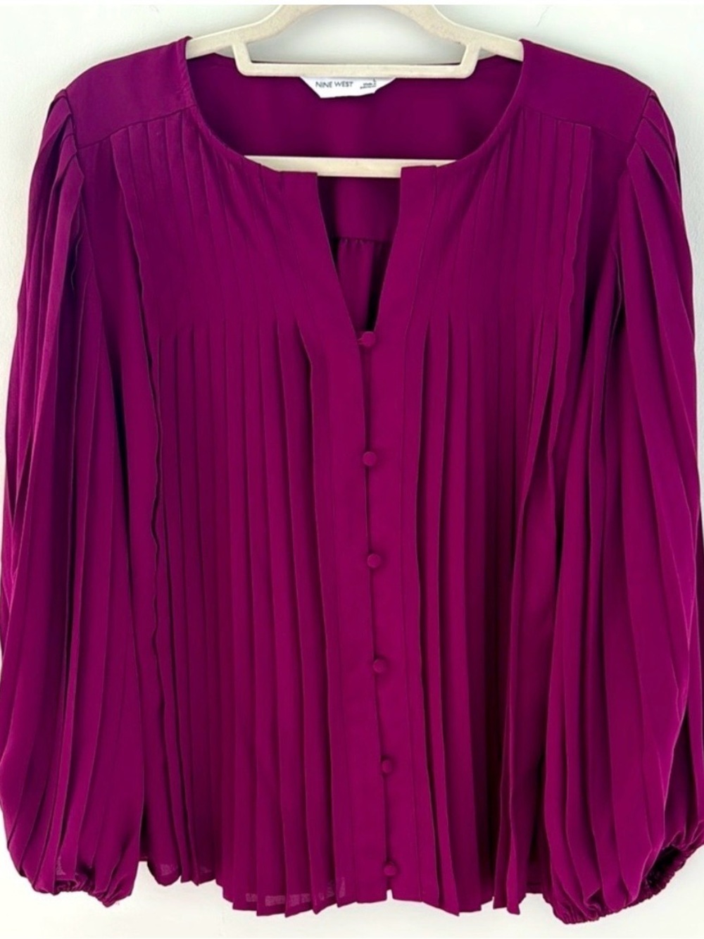*NEW* Sz L/XL Nine West Women's Magenta Pleated Blouse